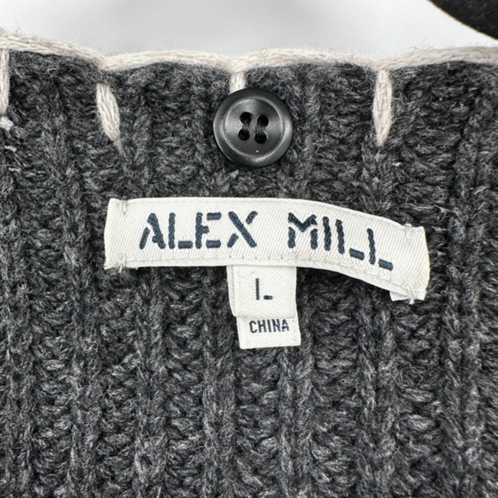 Alex Mill Charcoal Knit Button-Front Cardigan with Cream Whipstitch - Picture 3 of 4